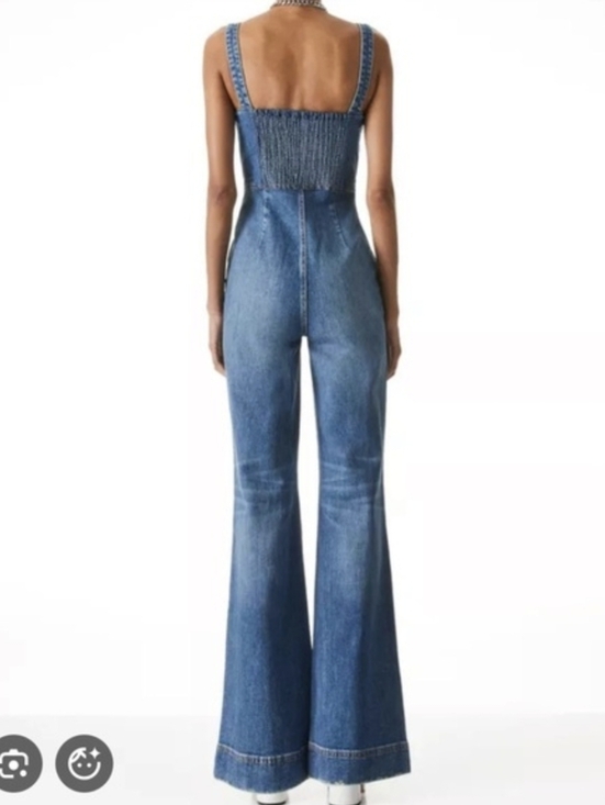 Alice + Olivia Jeans Lovetta Denim Wide Leg Jumpsuit Monterey Blue Size 30 - Picture 2 of 12